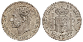 50 Céntimos. 1880 (*_-0). M.S.-M. Primera estrella anepígrafa. Restos de brillo original. EBC.