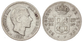 10 Centavos de Peso. 1883. MANILA. (Rayitas). BC+.