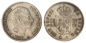 10 Centavos de Peso. 1885. MANILA. Pátina. EBC-.