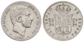 20 Centavos de Peso. 1880. MANILA. ESCASA. MBC-.