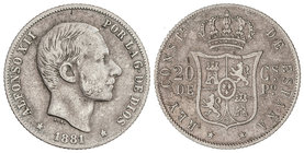 20 Centavos de Peso. 1881. MANILA. MBC.