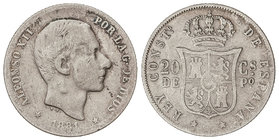 20 Centavos de Peso. 1881. MANILA. BC+.