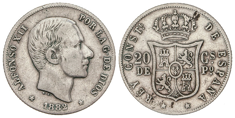 20 Centavos de Peso. 1882. MANILA. MBC-/MBC.