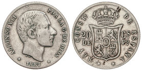 20 Centavos de Peso. 1882. MANILA. MBC-/MBC.