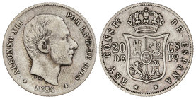 20 Centavos de Peso. 1884. MANILA. MBC.