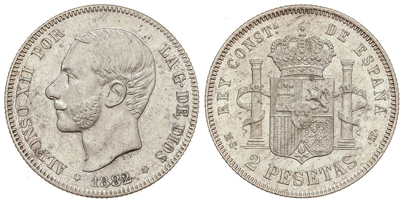 2 Pesetas. 1882 (*18-82). M.S.-M. (Primera estrella casi anepígrafa. Levísimas r...