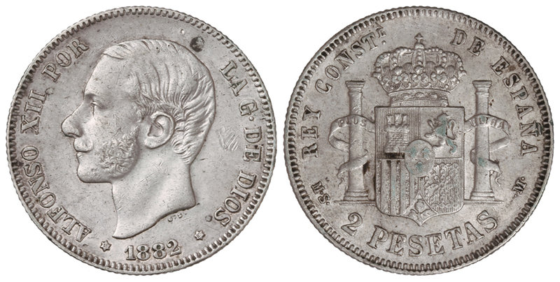 2 Pesetas. 1882 (*18-82). M.S.-M. (Pequeñas rayitas). EBC-/MBC+.