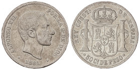 50 Centavos de Peso. 1881. MANILA. MBC+.