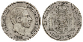 50 Centavos de Peso. 1881. MANILA. (Manchitas). MBC+.