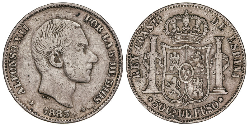 50 Centavos de Peso. 1883. MANILA. (Golpecitos en gráfila). MBC.