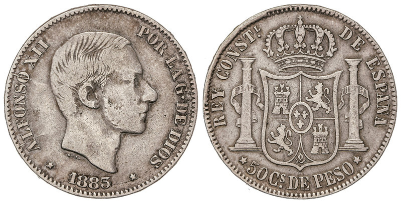 50 Centavos de Peso. 1883. MANILA. MBC-.