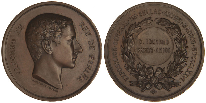 Medalla. 1876. EXPOSICIÓN GENERAL DE BELLAS ARTES. MADRID. Anv.: ALFONSO XII REY...