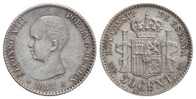 50 Céntimos. 1889 (*8-9). M.P.-M. Restos de brillo original. EBC.