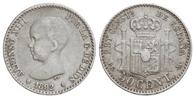 50 Céntimos. 1892/8(9) (*9-2). P.G.-M. Vti-141.1. MBC.
