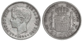 50 Céntimos. 1896 (*9-6). P.G.-V. (Leves rayitas). MBC+.