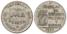 1 Peseta. 1937. CONSEJO DE SANTANDER, PALENCIA y BURGOS. CuNi. Vti-L5. EBC-.
