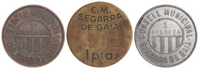 Serie 3 monedas 1 Peseta. C.M. de SEGARRA DE GAIÀ. (Una con leves oxidaciones). A EXAMINAR. ESCASAS. Vti-L41/L43. MBC+ a EBC-.