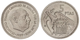 Estado Español. 5 Pesetas. 1957 (*BA). I Exposición Iberoamericana de Numismática y Medallística, Barcelona 1958. EBC+.