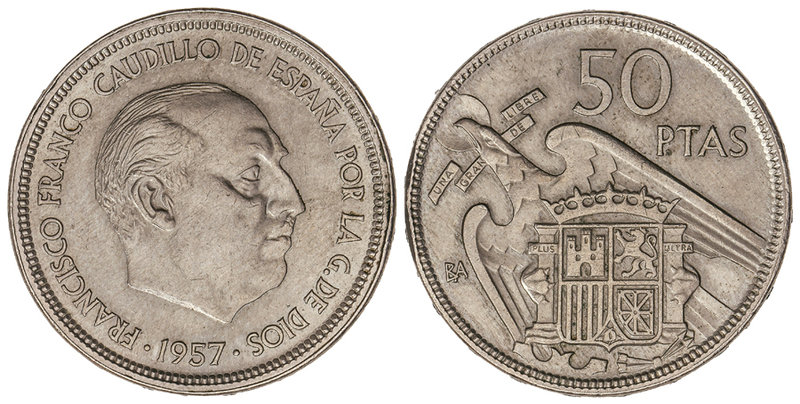 Estado Español. 50 Pesetas. 1957 (*BA). I Exposición Iberoamericana de Numismáti...