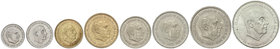 Estado Español. Serie 8 monedas 10 Céntimos a 100 Pesetas. (*71). 100 Pesetas (*19-70). En tira original F.N.M.T. PRUEBAS.