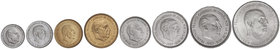 Estado Español. Serie 8 monedas 10 Céntimos a 100 Pesetas. (*71). En tira original F.N.M.T. La de 100 Pesetas (*19-70). PRUEBAS.