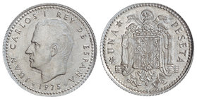 Juan Carlos I. 1 Peseta. 1975 (*19-79). 1,10 grs. Al. ERROR: Acuñación en aluminio sobre 50 Céntimos Estado Español. JBM-6.3.3d. SC.