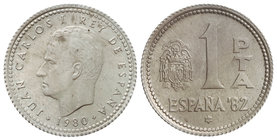 Juan Carlos I. 1 Peseta. 1980 (*80). 5,60 grs. AR. ERROR: Acuñación en cospel de plata. (Leves manchitas). JBM-8.3.2b. SC.