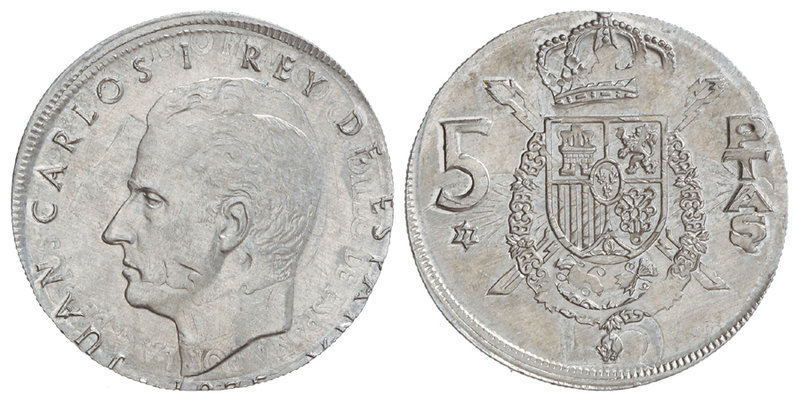 Juan Carlos I. 5 Pesetas. 1975 (*77). 1 gr. Al. Acuñación de aluminio sobre 50 C...