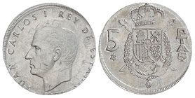 Juan Carlos I. 5 Pesetas. 1975 (*77). 1 gr. Al. Acuñación de aluminio sobre 50 Céntimos Estado Español. Tipo prueba. JBM-36.3.2d. SC.