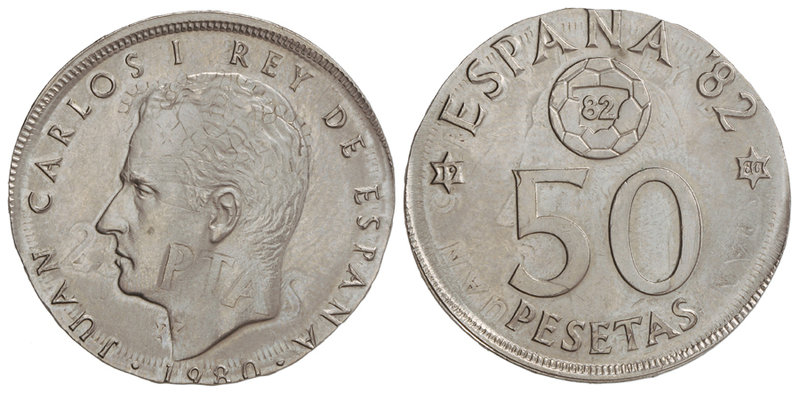 Juan Carlos I. 50 Pesetas. 1980 (*19-80). 8,50 grs. ERROR: Acuñada sobre 25 Pese...