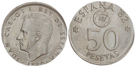 Juan Carlos I. 50 Pesetas. 1980 (*19-80). 8,50 grs. ERROR: Acuñada sobre 25 Pesetas 1975. SC.