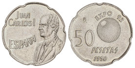 Juan Carlos I. 50 Pesetas. 1990. 5,60 grs. ERROR del Pantógrafo. JBM-108.2.2. SC.