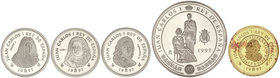 Juan Carlos I. Serie 5 monedas 2.000 (3), 10.000 y 80.000 Pesetas. 1997. III CENTENARIO CASA DE BORBÓN. AR, AU. I Serie completa. (80.000 Pesetas, man...