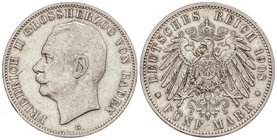 German States. 5 Marcos. 1908-G. FEDERICO II. BADEN. AR. (Pequeños golpecitos). KM-281. MBC+.