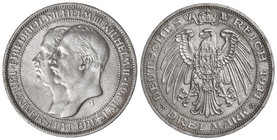 German States. 3 Marcos. 1911-A. GUILLERMO II. PRUSIA. BERLÍN. 16,70 grs. AR. Centenario Universidad Breslau. KM-531. SC-.