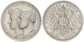 German States. 3 Marcos. 1910. SAXE-WEIMAR-EISENACH. 16,60 grs. AR. Boda de Ernesto y Feodora. KM-221. EBC.