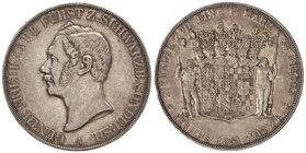 German States. 2 Thaler (3 1/2 Gulden). 1854-A. GÜNTHER FRIEDRICH KARL II. SCHWARZBURG-SONDERSHAUSEN. 37,08 grs. AR. ESCASA. KM-140. MBC+.