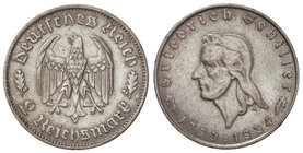 Germany. 2 Reichsmark. 1934-F. III REICH. STUTTGART. 7,90 grs. AR. 175 aniversario nacimiento Schiller. KM-84. EBC-.