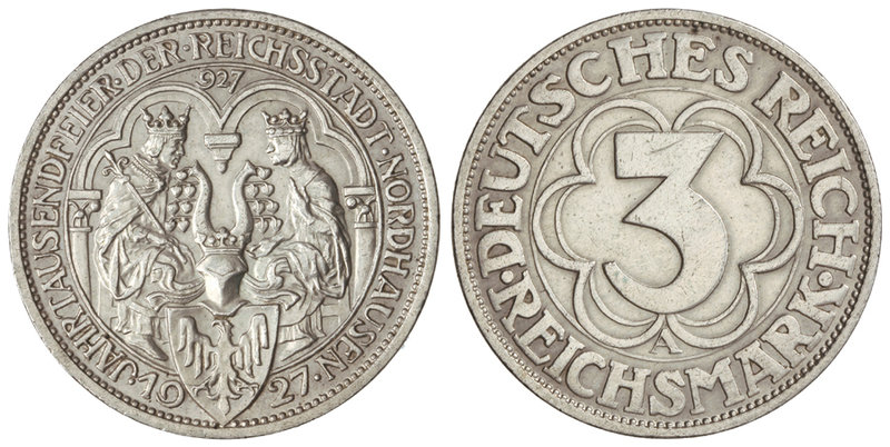 Germany. 3 Reichsmark. 1927-A. REPÚBLICA DE WEIMAR. 15,03 grs. AR. Milenio Funda...