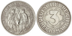 Germany. 3 Reichsmark. 1927-A. REPÚBLICA DE WEIMAR. 15,03 grs. AR. Milenio Fundación Nordhausen. KM-52. EBC.