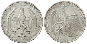 Germany. 3 Reichsmark. 1929-A. REPÚBLICA DE WEIMAR. 14,90 grs. AR. Unión Waldeck - Prusia. KM-62. EBC.