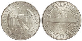 Germany. 3 Reichsmark. 1930-F. REPÚBLICA DE WEIMAR. STUTTGART. 15 grs. AR. Zeppelin. KM-67. EBC+/EBC.