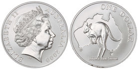 Australia. 1 Dólar. 2000. 32,14 grs. AR. Canguro y mapa de Australia. En cápsula. KM-490.1. SC.