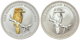 Australia. Lote 2 monedas 1 Dólar. 2005. AR. Kookaburra , una de ellas con pájaro sobredorado. KM-720, 884 var.fecha. PROOF.