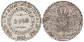 Brazil. 2.000 Reis. 1851. PEDRO II. 25,40 grs. AR. KM-462. MBC+.