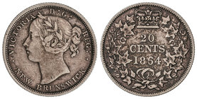 Canada. 20 Centavos. 1864. VICTORIA. NEW BRUNSWICK. 4,50 grs. AR. KM-9. MBC+.