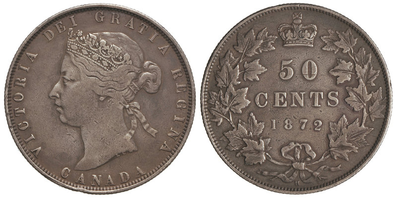 Canada. 50 Centavos. 1872. VICTORIA. 11,40 grs. AR. Pátina. KM-6. (MBC).