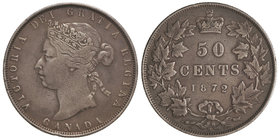 Canada. 50 Centavos. 1872. VICTORIA. 11,40 grs. AR. Pátina. KM-6. (MBC).