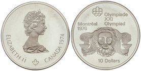 Canada. 10 Dólares. 1974. 48,50 grs. AR. Olimpiada Montreal´76: Zeus. KM-93. PROOF.