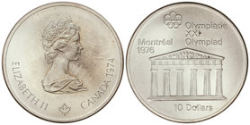 Canada. 10 Dólares. 1976. 48,60 grs. AR. XXI Olimpiada Montreal: Templo clásico. A EXAMINAR. KM-94. SC.